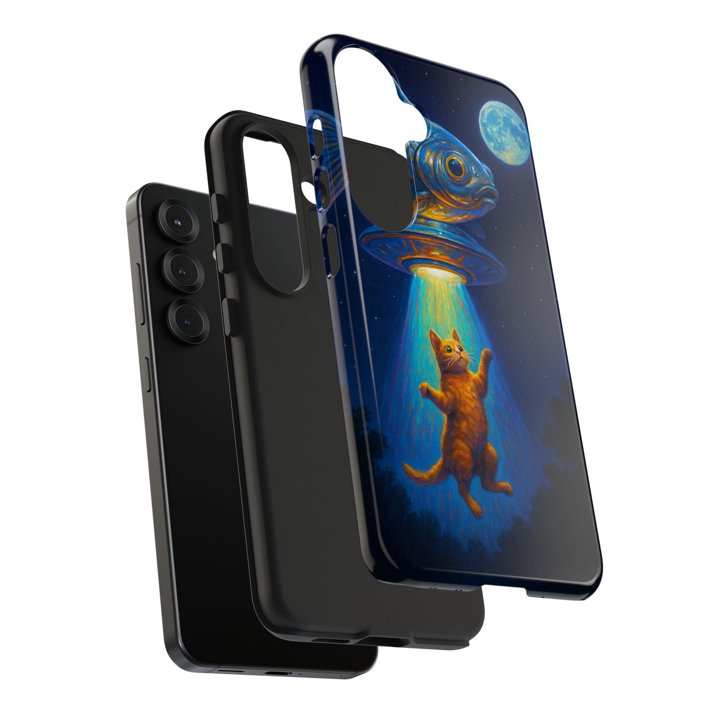 Cat Beamed Up to an UFO Tough Phone Case – Polycarbonate Shell, TPU Lining & Wireless Charging Support | New iPhone 17 Series Available
