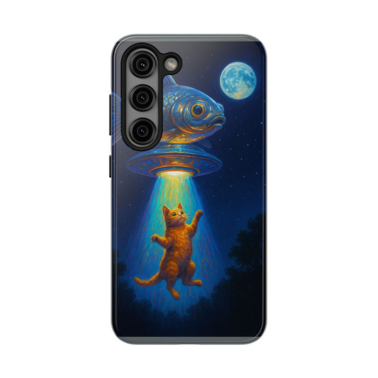 Cat Beamed Up to an UFO Tough Phone Case – Polycarbonate Shell, TPU Lining & Wireless Charging Support | New iPhone 17 Series Available