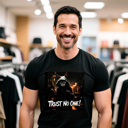 Trust No One Cat in Alley T-Shirt - Unisex Jersey Short Sleeve Tee - Playful Cat Graphic Shirt