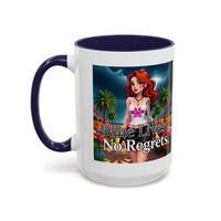 Confidant Woman with No Regrets Accent Coffee Mug (11oz, 15oz) – White Ceramic with Colored Interior & Handle | Glossy Finish & Lead/BPA-Free