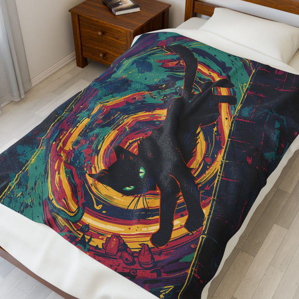 Cat on the Prowl Velveteen Plush Blanket – Cozy & Customizable for Any Home