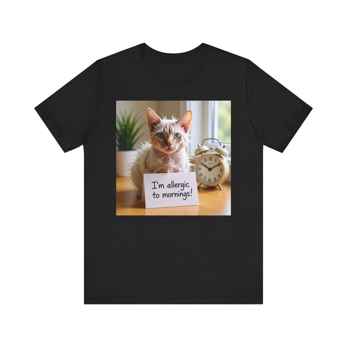 I'm Allergic to Mornings Cat T-Shirt - Unisex Jersey Short Sleeve Tee - Funny Grumpy Cat Graphic Shirt