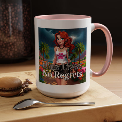 Confidant Woman with No Regrets Accent Coffee Mug (11oz, 15oz) – White Ceramic with Colored Interior & Handle | Glossy Finish & Lead/BPA-Free