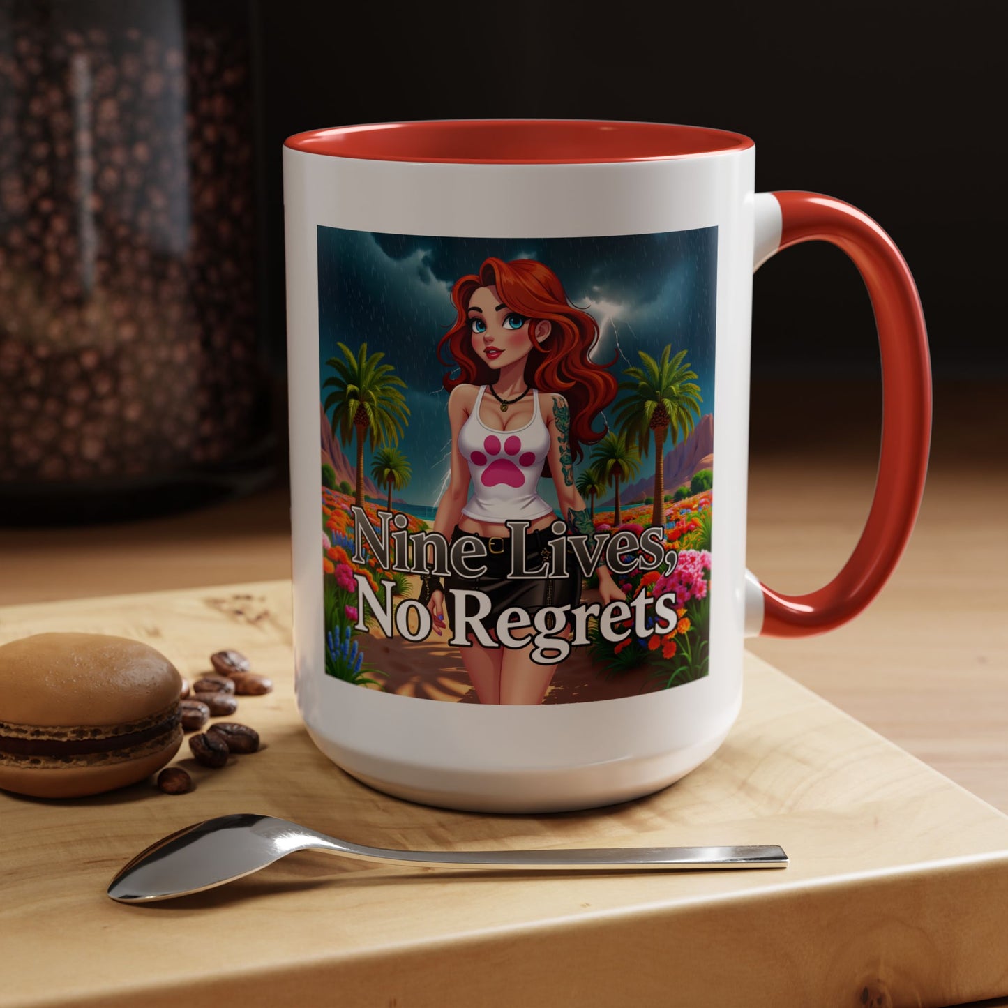 Confidant Woman with No Regrets Accent Coffee Mug (11oz, 15oz) – White Ceramic with Colored Interior & Handle | Glossy Finish & Lead/BPA-Free