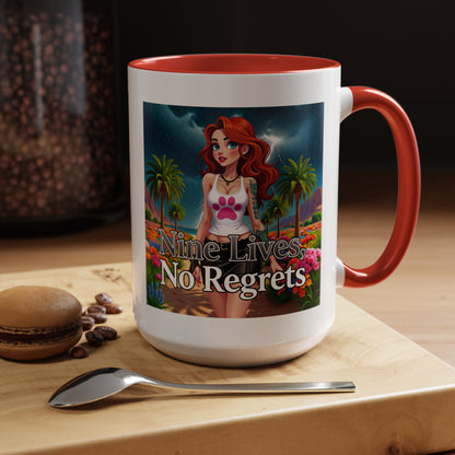 Confidant Woman with No Regrets Accent Coffee Mug (11oz, 15oz) – White Ceramic with Colored Interior & Handle | Glossy Finish & Lead/BPA-Free