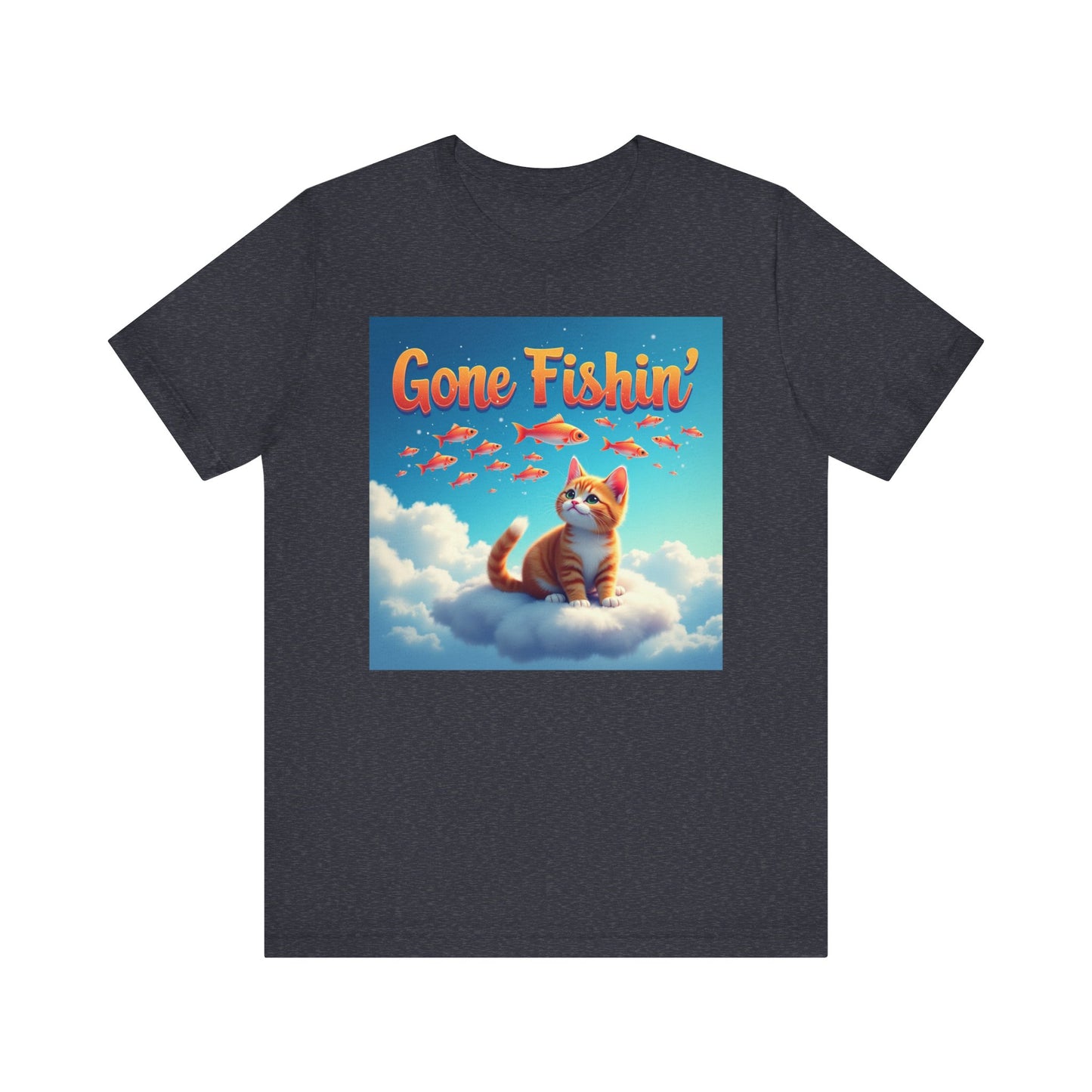Gone Fishin' Cat T-Shirt - Unisex Jersey Short Sleeve Tee - Funny Dreaming Cat Graphic Shirt