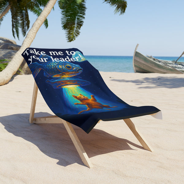 Take Me to Your Leader Cat Beach Towel – Vibrant Print for Sunny Days