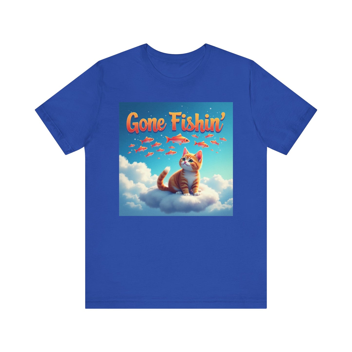 Gone Fishin' Cat T-Shirt - Unisex Jersey Short Sleeve Tee - Funny Dreaming Cat Graphic Shirt