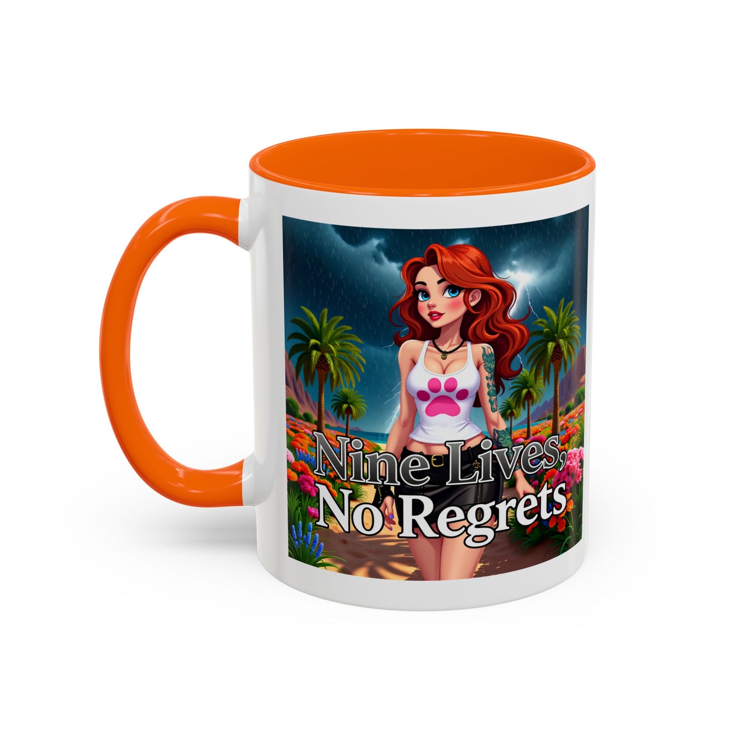 Confidant Woman with No Regrets Accent Coffee Mug (11oz, 15oz) – White Ceramic with Colored Interior & Handle | Glossy Finish & Lead/BPA-Free