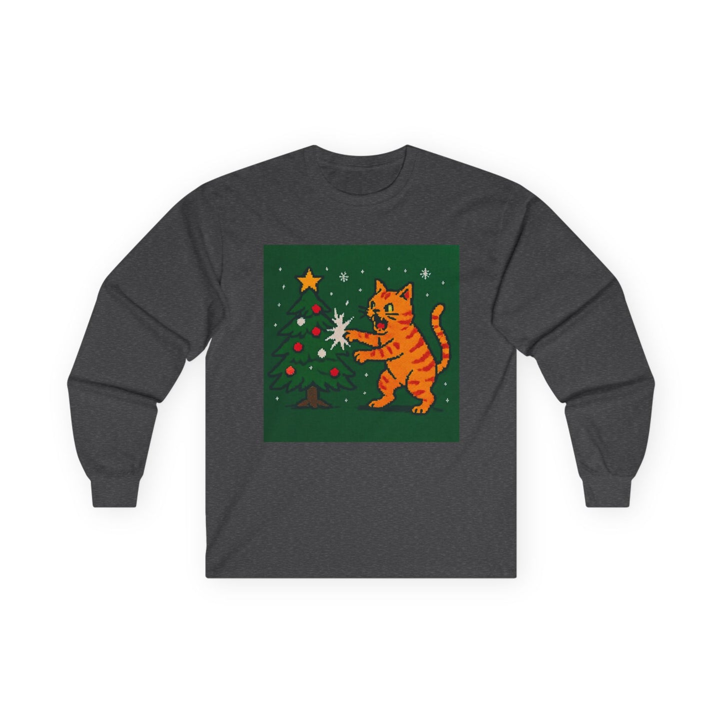 Cat vs Tree Unisex Ultra Cotton Long Sleeve Tee – Whimsical Design for Everyday Wear