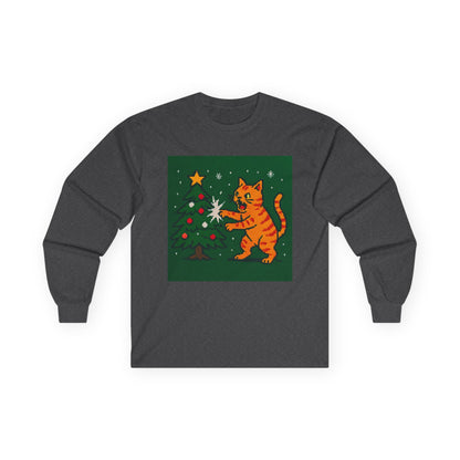 Cat vs Tree Unisex Ultra Cotton Long Sleeve Tee – Whimsical Design for Everyday Wear