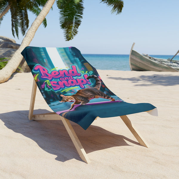 Bend and Snap Yoga Cat Beach Towel – Vibrant Print for Sunny Days