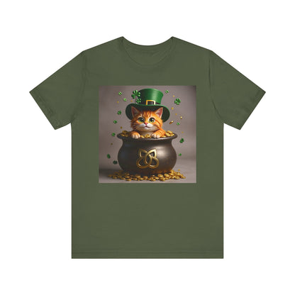 Pot of Gold Cat T-Shirt - Unisex Jersey Short Sleeve Tee - Whimsical Mythical Treasure Graphic Shirt