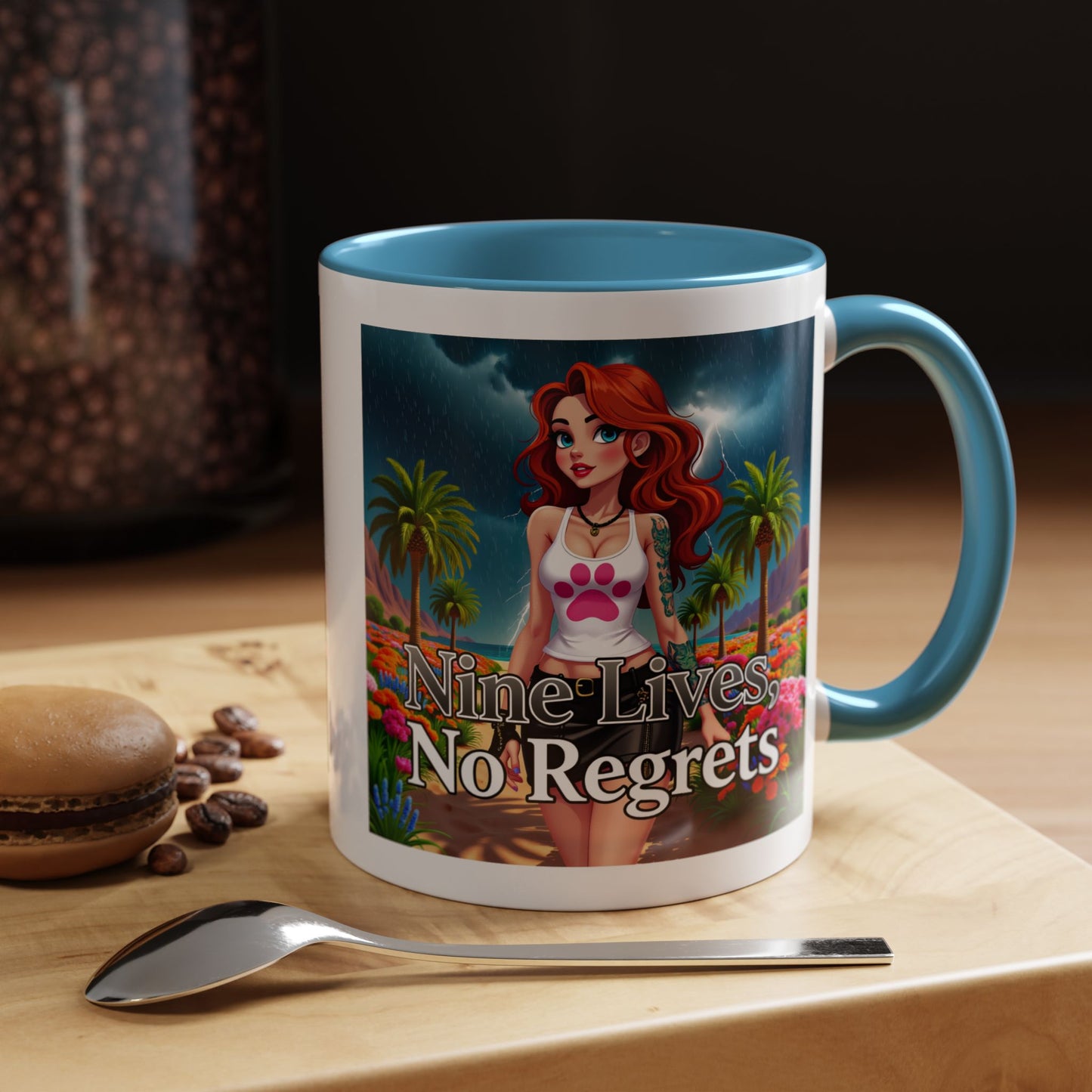 Confidant Woman with No Regrets Accent Coffee Mug (11oz, 15oz) – White Ceramic with Colored Interior & Handle | Glossy Finish & Lead/BPA-Free