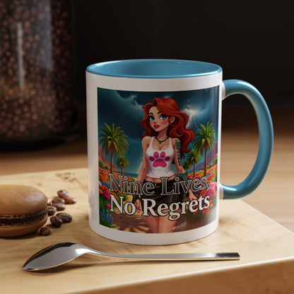 Confidant Woman with No Regrets Accent Coffee Mug (11oz, 15oz) – White Ceramic with Colored Interior & Handle | Glossy Finish & Lead/BPA-Free