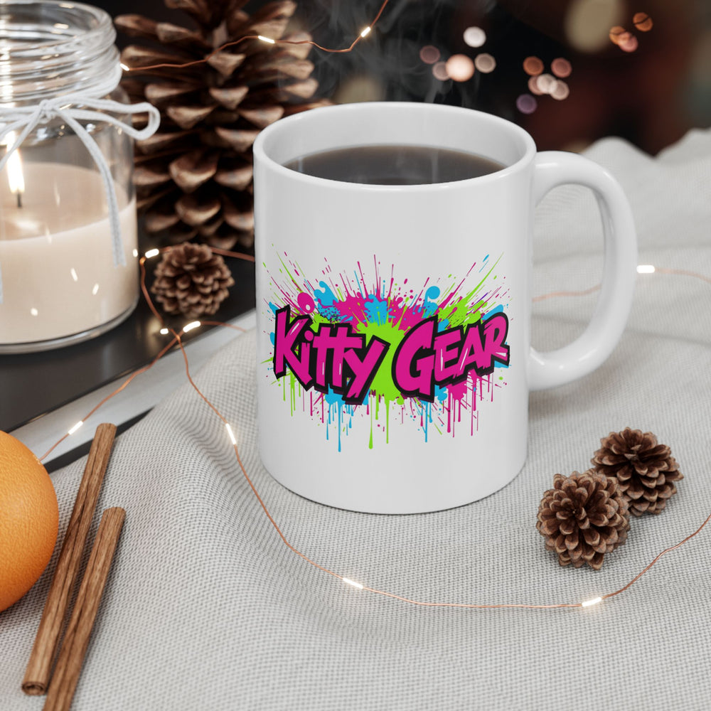 Black Cat Graffiti on Brick Wall Ceramic Mug - 11oz & 15oz | Custom Design Coffee Mug