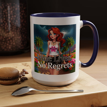 Confidant Woman with No Regrets Accent Coffee Mug (11oz, 15oz) – White Ceramic with Colored Interior & Handle | Glossy Finish & Lead/BPA-Free