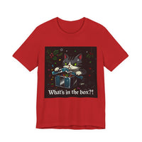 Cat Opening Xmas Present Unisex Jersey Short Sleeve Tee – Playful Design for Festive Style