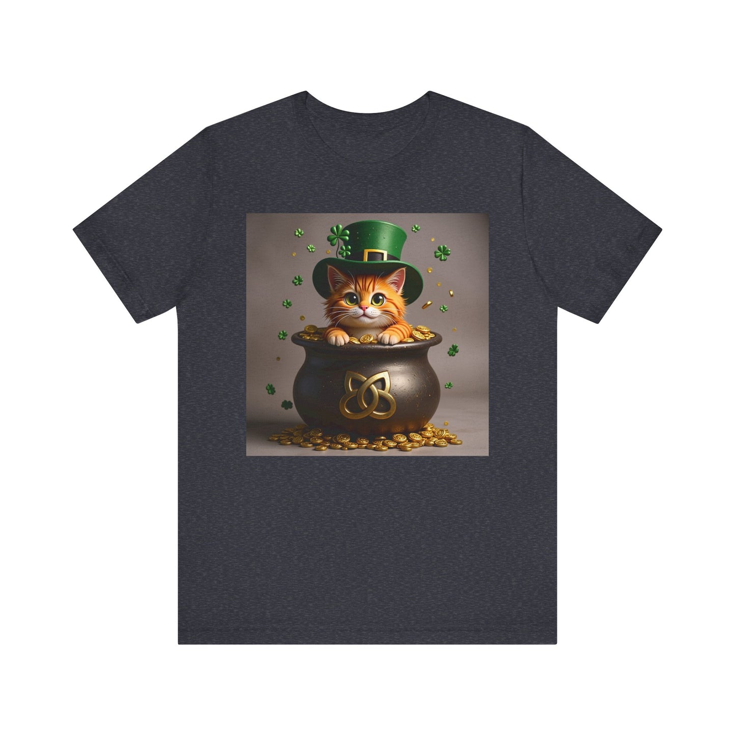 Pot of Gold Cat T-Shirt - Unisex Jersey Short Sleeve Tee - Whimsical Mythical Treasure Graphic Shirt