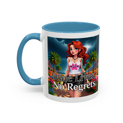 Confidant Woman with No Regrets Accent Coffee Mug (11oz, 15oz) – White Ceramic with Colored Interior & Handle | Glossy Finish & Lead/BPA-Free