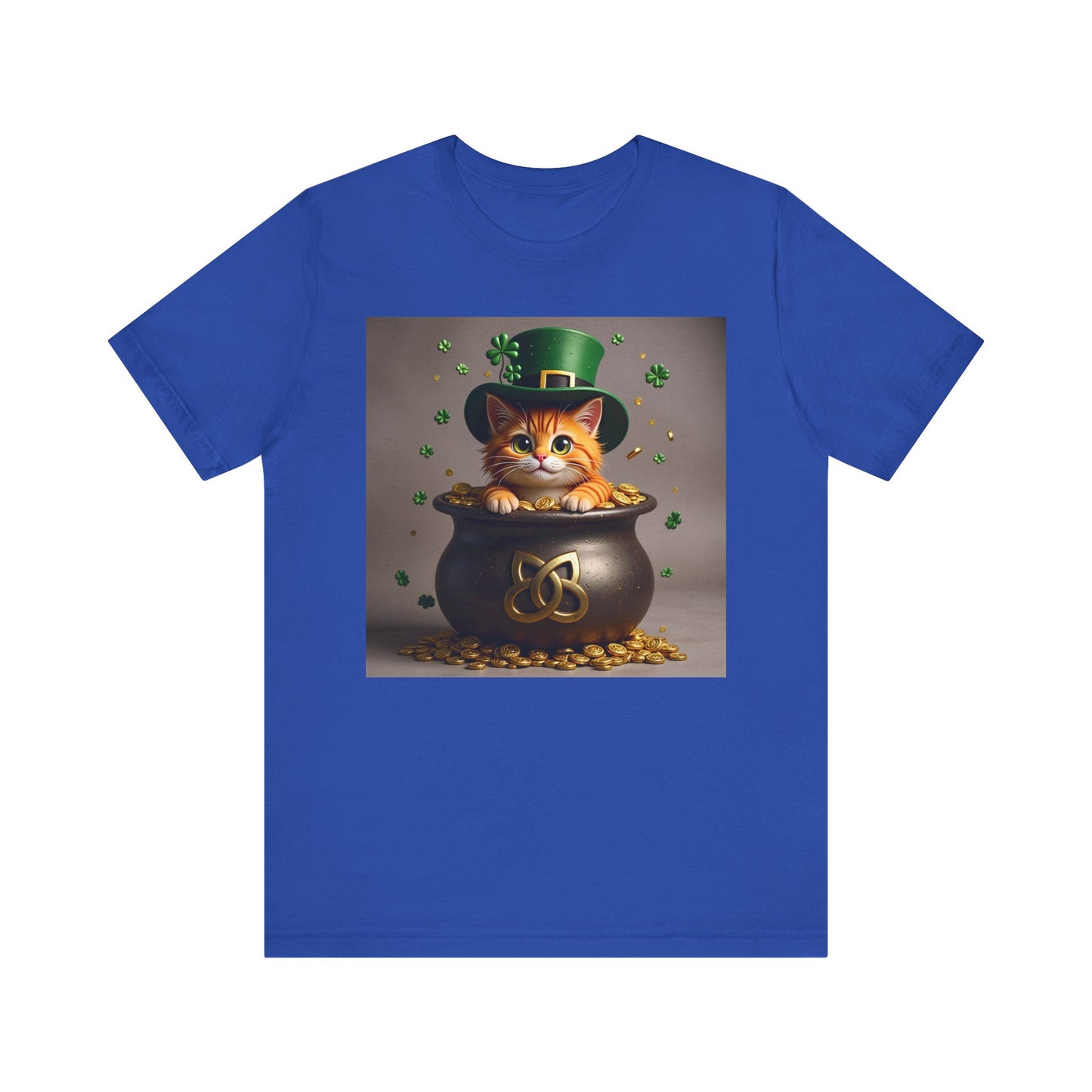Pot of Gold Cat T-Shirt - Unisex Jersey Short Sleeve Tee - Whimsical Mythical Treasure Graphic Shirt