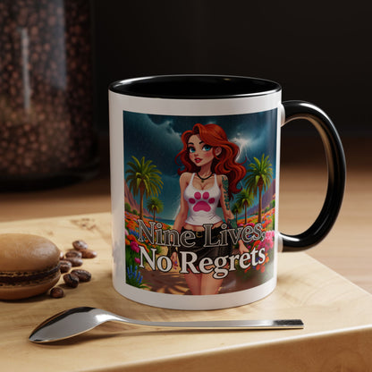 Confidant Woman with No Regrets Accent Coffee Mug (11oz, 15oz) – White Ceramic with Colored Interior & Handle | Glossy Finish & Lead/BPA-Free