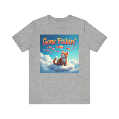 Gone Fishin' Cat T-Shirt - Unisex Jersey Short Sleeve Tee - Funny Dreaming Cat Graphic Shirt