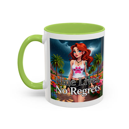 Confidant Woman with No Regrets Accent Coffee Mug (11oz, 15oz) – White Ceramic with Colored Interior & Handle | Glossy Finish & Lead/BPA-Free