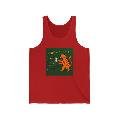 Cat Attacking Xmas Tree Unisex Jersey Tank – Playful Design for Festive Style