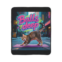 Balls Deep Yoga Cat Fleece Sherpa Blanket – Cozy & Stylish for Any Room