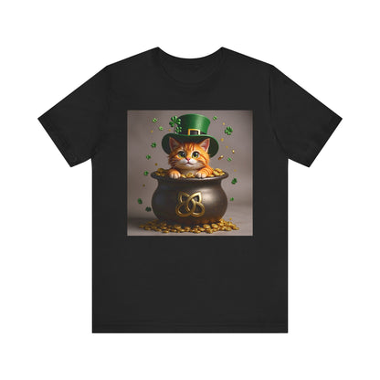 Pot of Gold Cat T-Shirt - Unisex Jersey Short Sleeve Tee - Whimsical Mythical Treasure Graphic Shirt