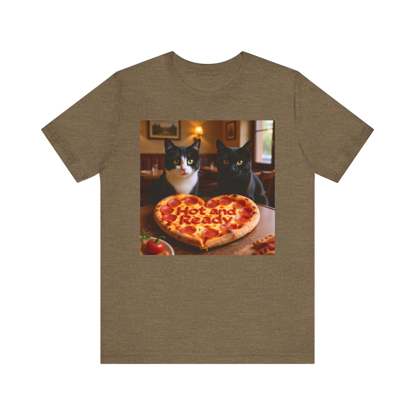 Hot & Ready Cat Duo T-Shirt - Unisex Jersey Short Sleeve Tee - Funny Pizza Cat Graphic Shirt