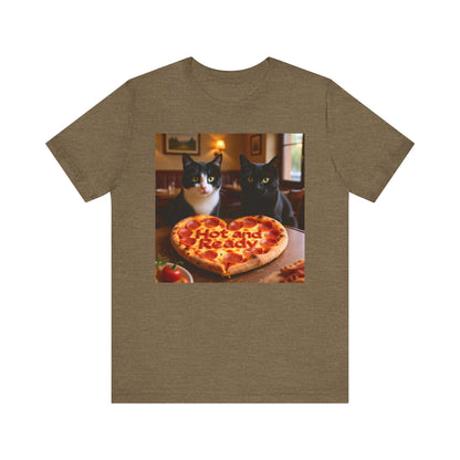 Hot & Ready Cat Duo T-Shirt - Unisex Jersey Short Sleeve Tee - Funny Pizza Cat Graphic Shirt