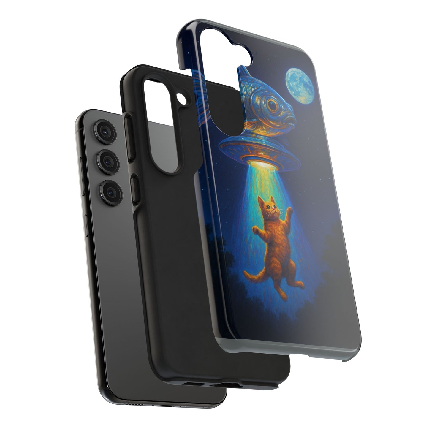 Cat Beamed Up to an UFO Tough Phone Case – Polycarbonate Shell, TPU Lining & Wireless Charging Support | New iPhone 17 Series Available