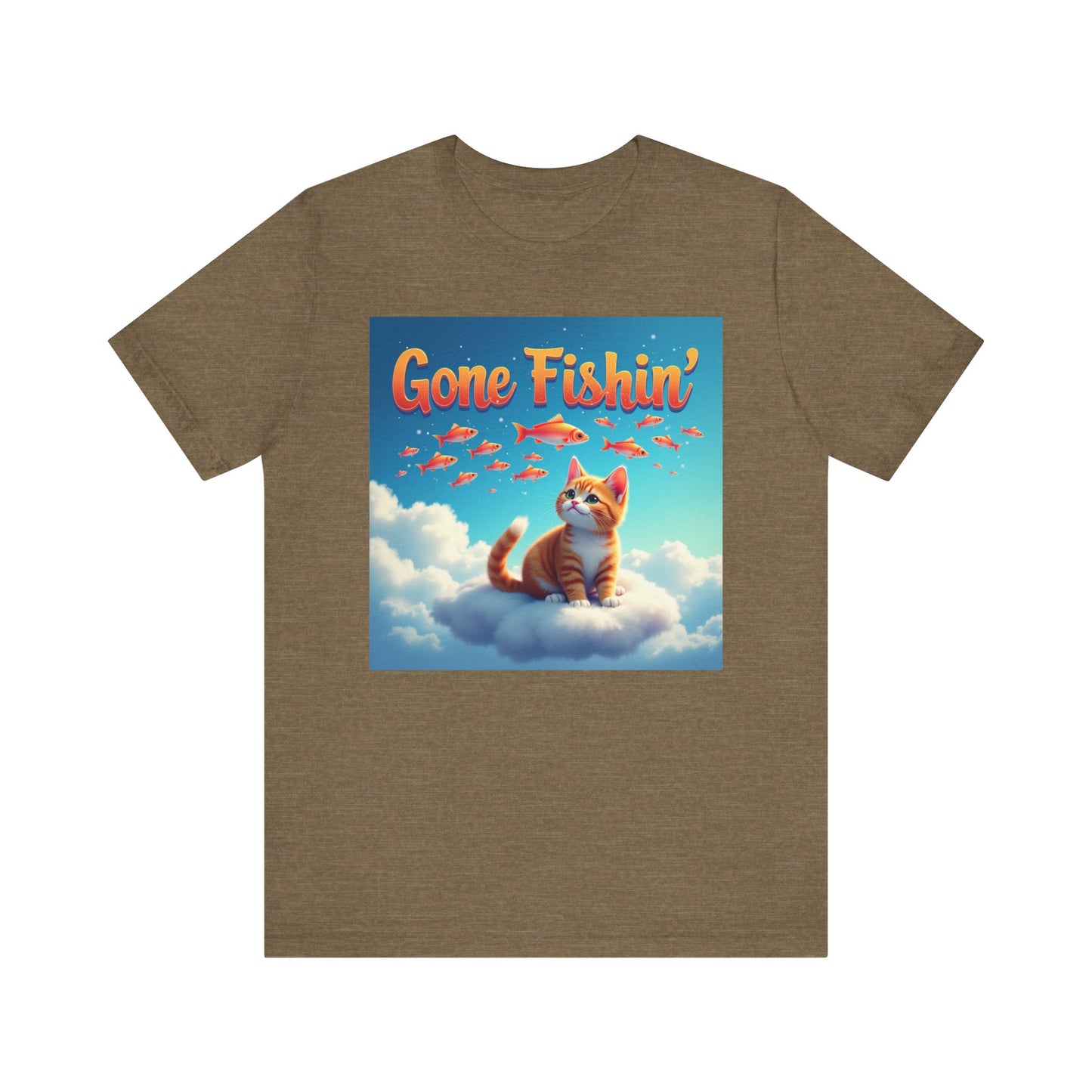 Gone Fishin' Cat T-Shirt - Unisex Jersey Short Sleeve Tee - Funny Dreaming Cat Graphic Shirt