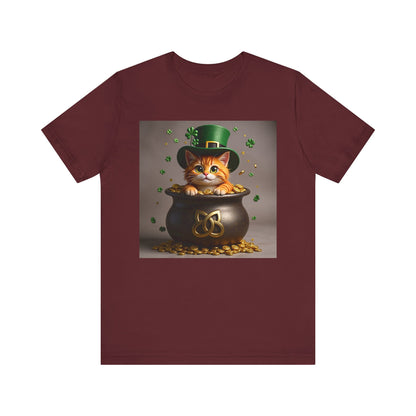Pot of Gold Cat T-Shirt - Unisex Jersey Short Sleeve Tee - Whimsical Mythical Treasure Graphic Shirt