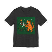 Cat Attacking a Christmas Tree Unisex Jersey Short Sleeve Tee – Playful Design for Festive Style