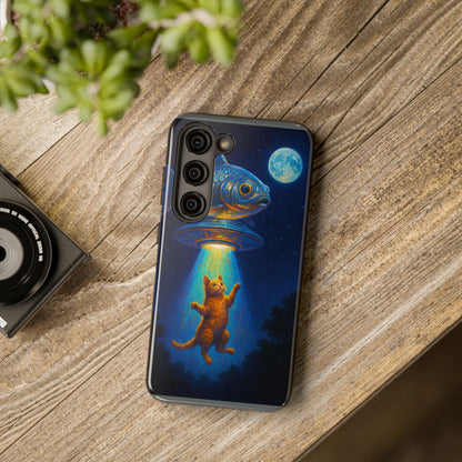 Cat Beamed Up to an UFO Tough Phone Case – Polycarbonate Shell, TPU Lining & Wireless Charging Support | New iPhone 17 Series Available