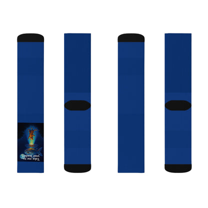 Cat Beamed into an UFO Sublimation Socks – High-Quality Comfort with Sublimated Print | 3 Sizes, Unisex Fit