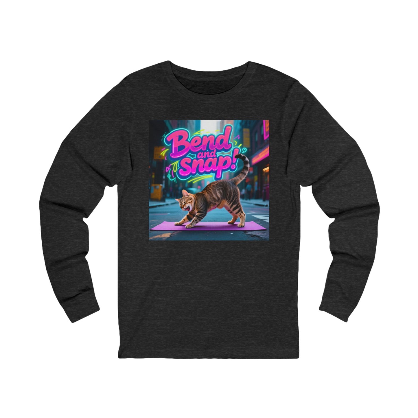 Bend and Snap Cat Yoga Long Sleeve T-Shirt - Unisex Jersey Tee - Funny Yoga Cat Graphic Shirt