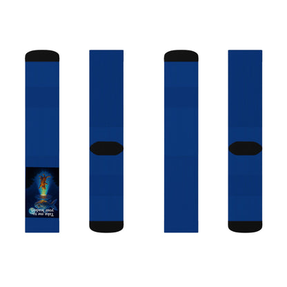 Cat Beamed into an UFO Sublimation Socks – High-Quality Comfort with Sublimated Print | 3 Sizes, Unisex Fit