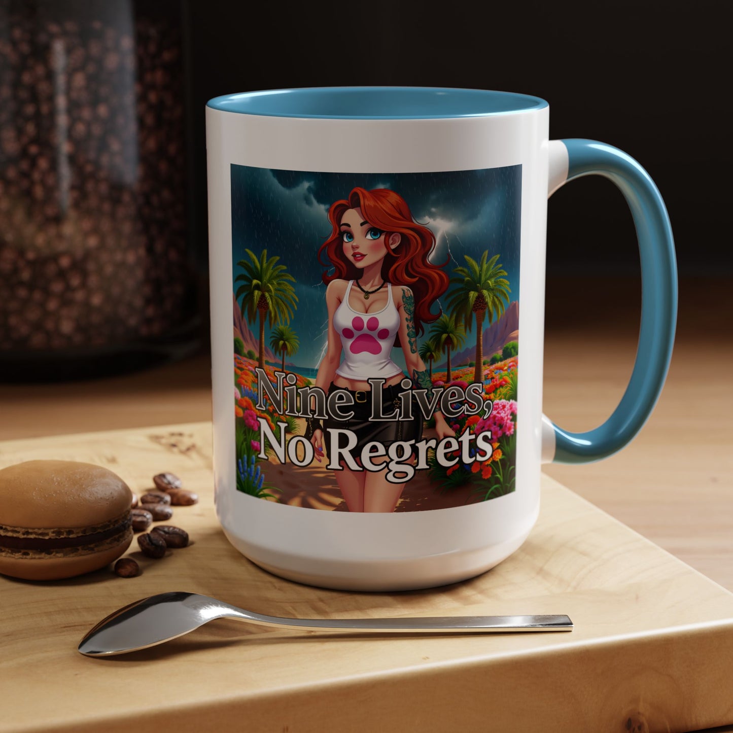 Confidant Woman with No Regrets Accent Coffee Mug (11oz, 15oz) – White Ceramic with Colored Interior & Handle | Glossy Finish & Lead/BPA-Free