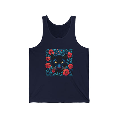 Panther Walking Through Colorful Jungle Brush Unisex Jersey Tank – Vibrant Design for Everyday Wear