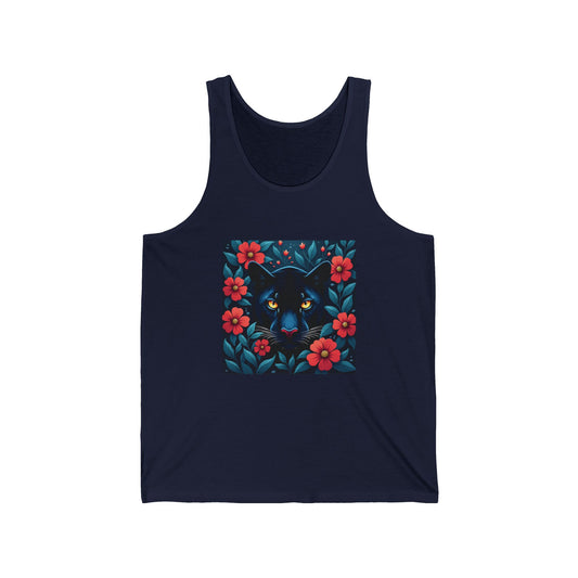 Panther Walking Through Colorful Jungle Brush Unisex Jersey Tank – Vibrant Design for Everyday Wear