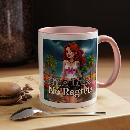 Confidant Woman with No Regrets Accent Coffee Mug (11oz, 15oz) – White Ceramic with Colored Interior & Handle | Glossy Finish & Lead/BPA-Free