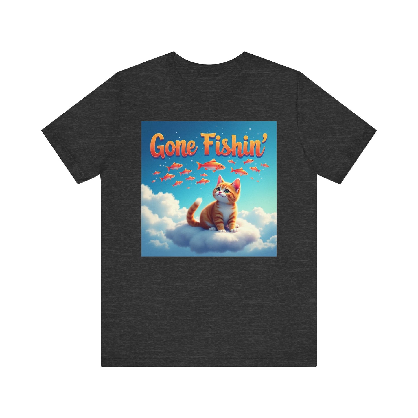 Gone Fishin' Cat T-Shirt - Unisex Jersey Short Sleeve Tee - Funny Dreaming Cat Graphic Shirt