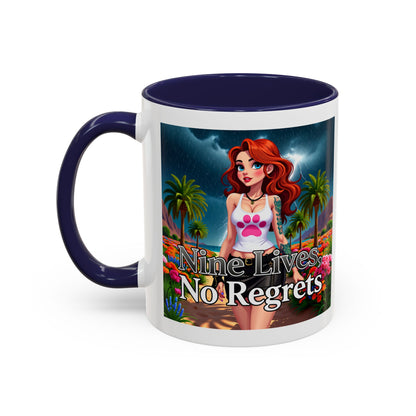 Confidant Woman with No Regrets Accent Coffee Mug (11oz, 15oz) – White Ceramic with Colored Interior & Handle | Glossy Finish & Lead/BPA-Free