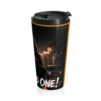 Trust No One Cat Suspiciously Prowling Stainless Steel Travel Mug – Playful Design for Coffee & Tea Lovers