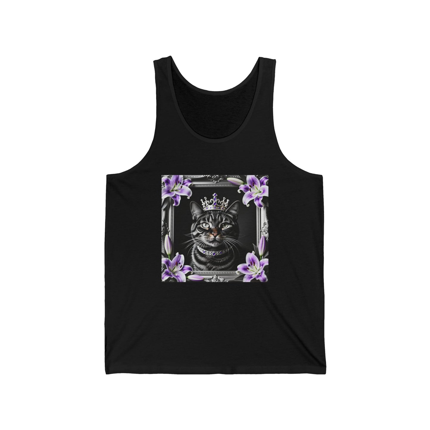 Royal Cat Pose Unisex Jersey Tank – Majestic Design for Everyday Wear