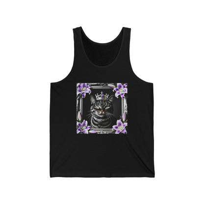 Royal Cat Pose Unisex Jersey Tank – Majestic Design for Everyday Wear